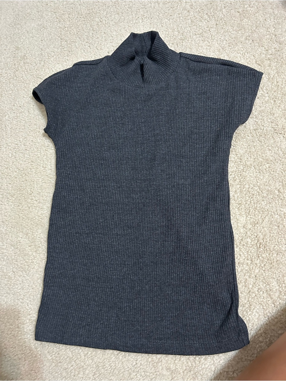 Zara Dark Gray Ribbed Mock Neck Cap Sleeve Top